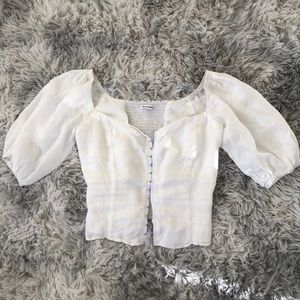 Reformation White Fitted Puff Sleeve Blouse